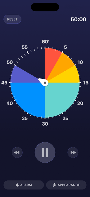 Time’s Up! timer app running a colorful classic timer.